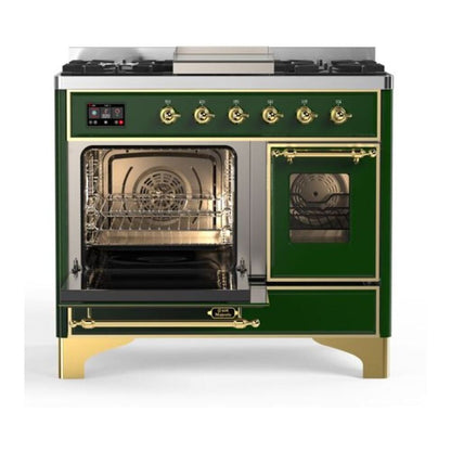 ILVE Majestic II 40 inch Triple Glass Door Natural Gas Dual Fuel Range Brass Emerald Green