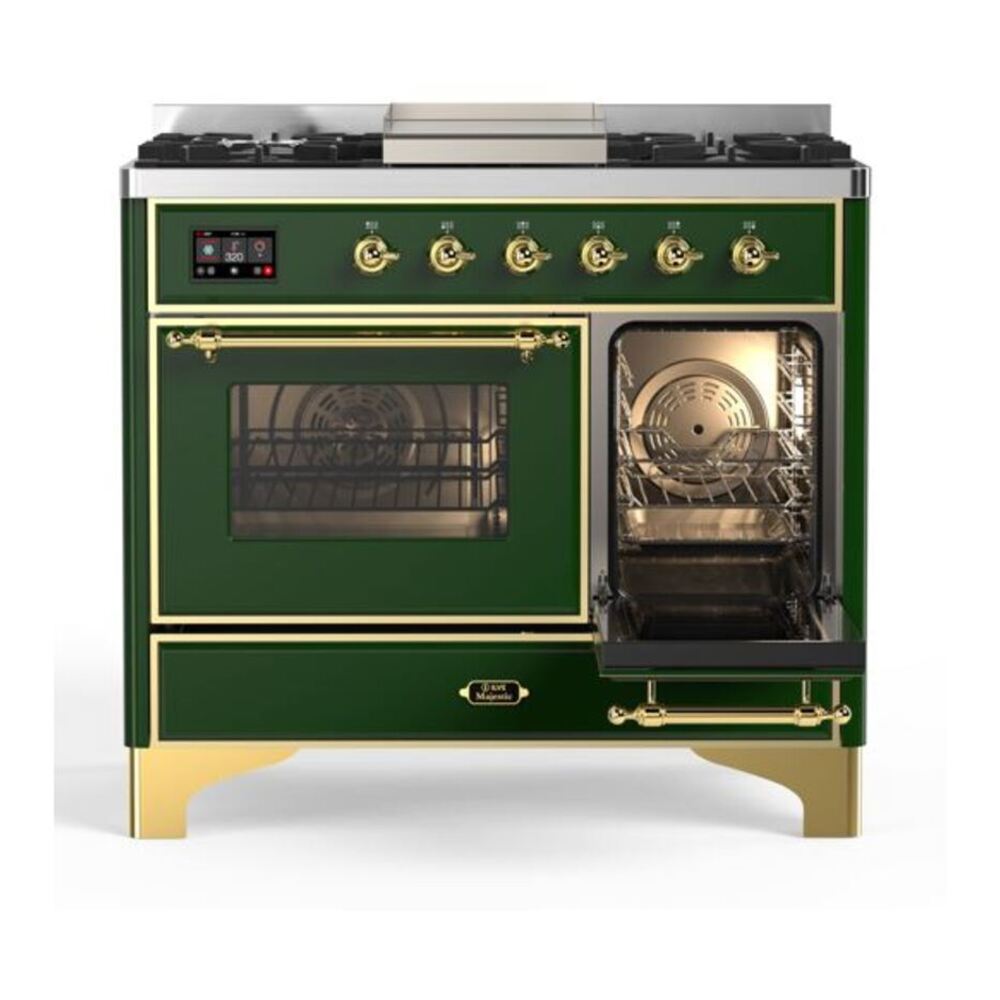 ILVE Majestic II 40 inch Triple Glass Door Natural Gas Dual Fuel Range Brass Emerald Green