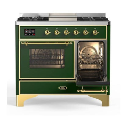 ILVE Majestic II 40 inch Triple Glass Door Natural Gas Dual Fuel Range Brass Emerald Green