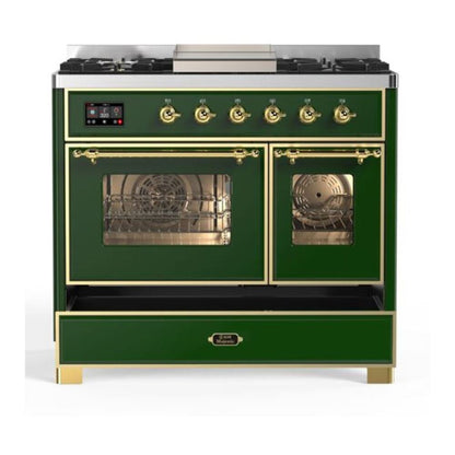 ILVE Majestic II 40 inch Triple Glass Door Natural Gas Dual Fuel Range Brass Emerald Green