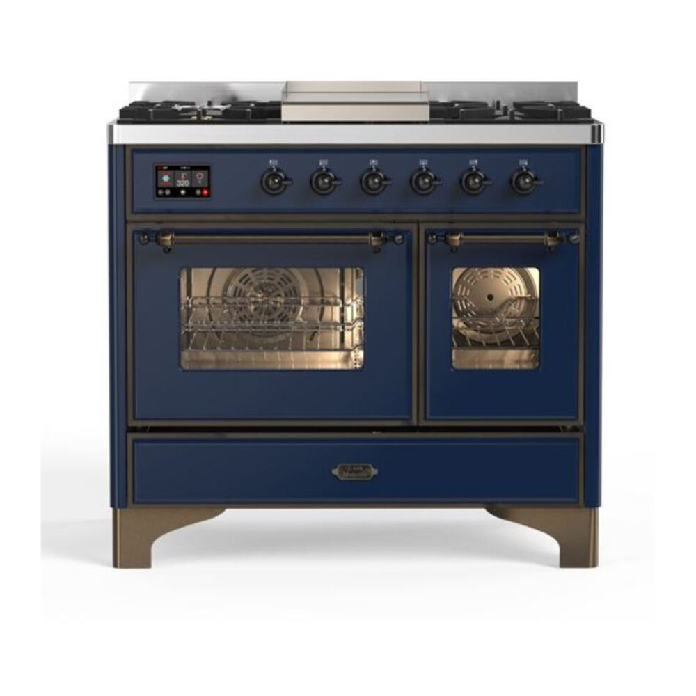ILVE Majestic II 40 inch Triple Glass Door Natural Gas Dual Fuel Range Burnished Midnight Blue