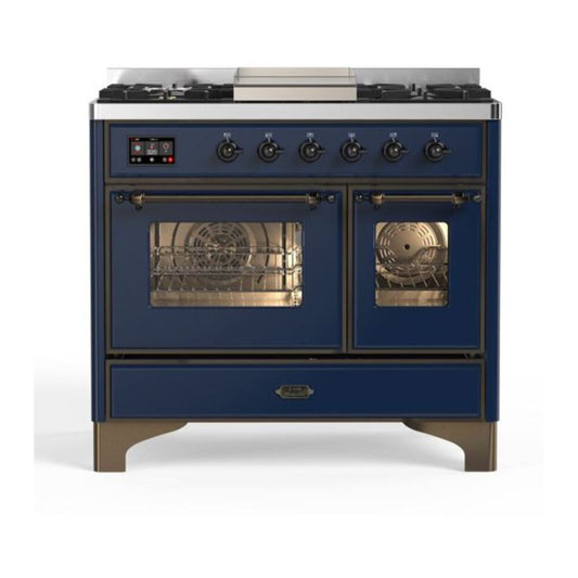 ILVE Majestic II 40" Midnight Blue Dual Fuel Range with 6 Burners and Griddle Triple Glass Door Natural Gas