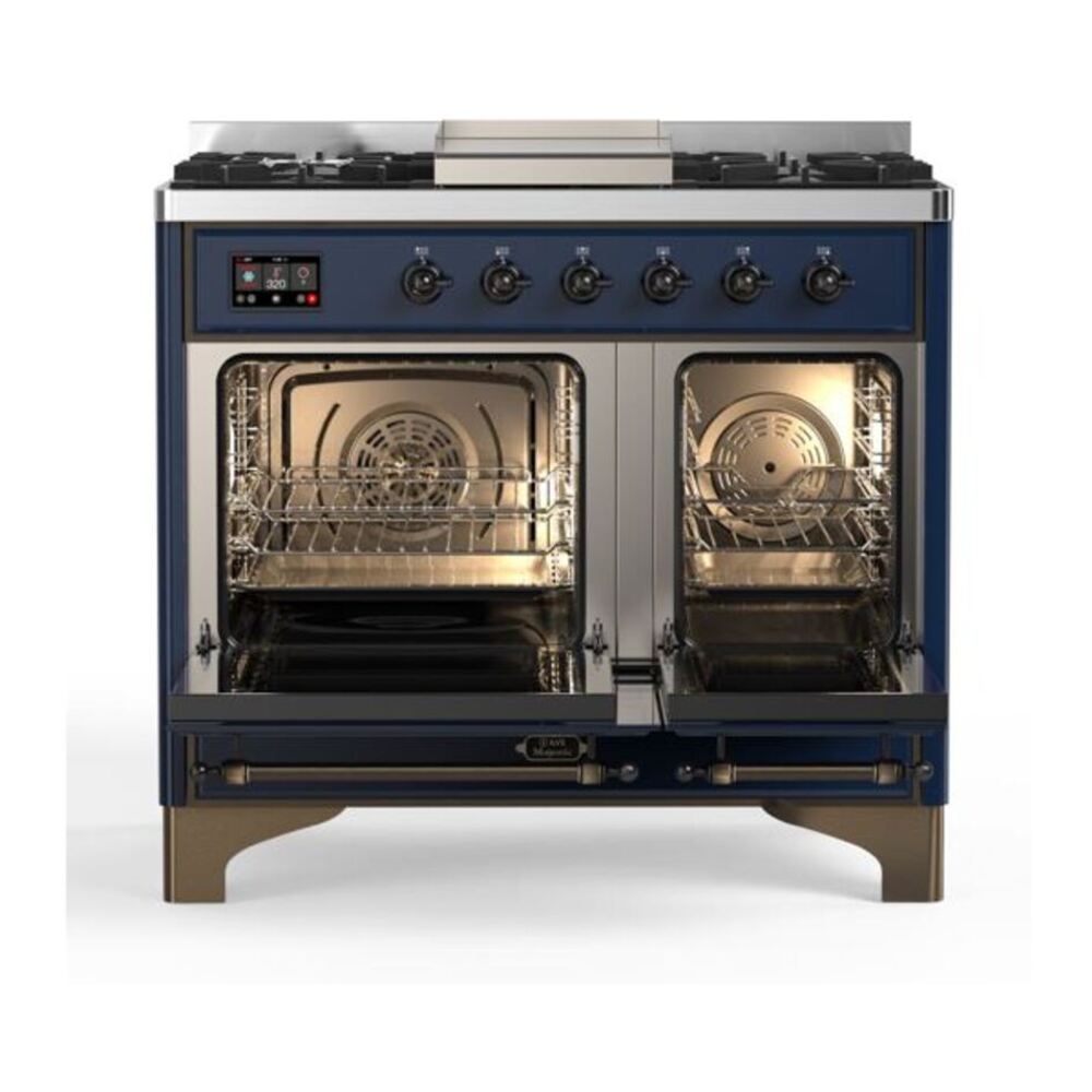 ILVE Majestic II 40 inch Triple Glass Door Natural Gas Dual Fuel Range Burnished Midnight Blue