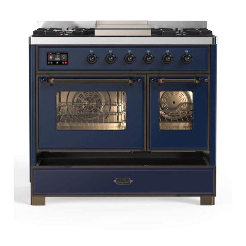 ILVE Majestic II 40 inch Triple Glass Door Natural Gas Dual Fuel Range Burnished Midnight Blue