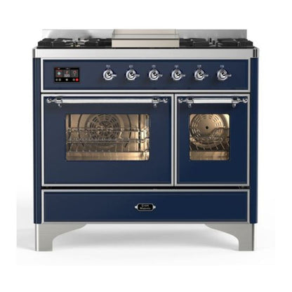 ILVE Majestic II 40 inch Triple Glass Door Natural Gas Dual Fuel Range Chrome Midnight Blue