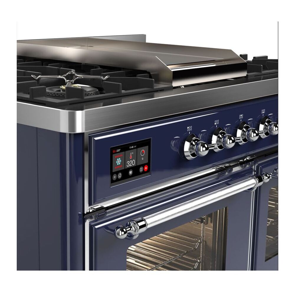 ILVE Majestic II 40 inch Triple Glass Door Natural Gas Dual Fuel Range Chrome Midnight Blue
