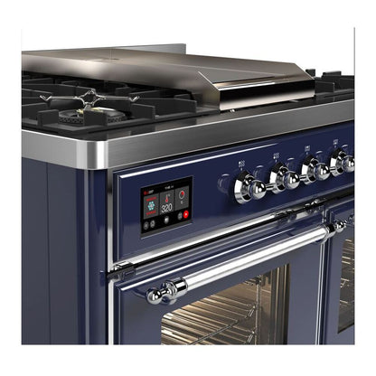 ILVE Majestic II 40 inch Triple Glass Door Natural Gas Dual Fuel Range Chrome Midnight Blue