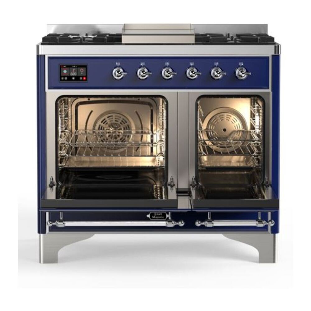 ILVE Majestic II 40 inch Triple Glass Door Natural Gas Dual Fuel Range Chrome Midnight Blue