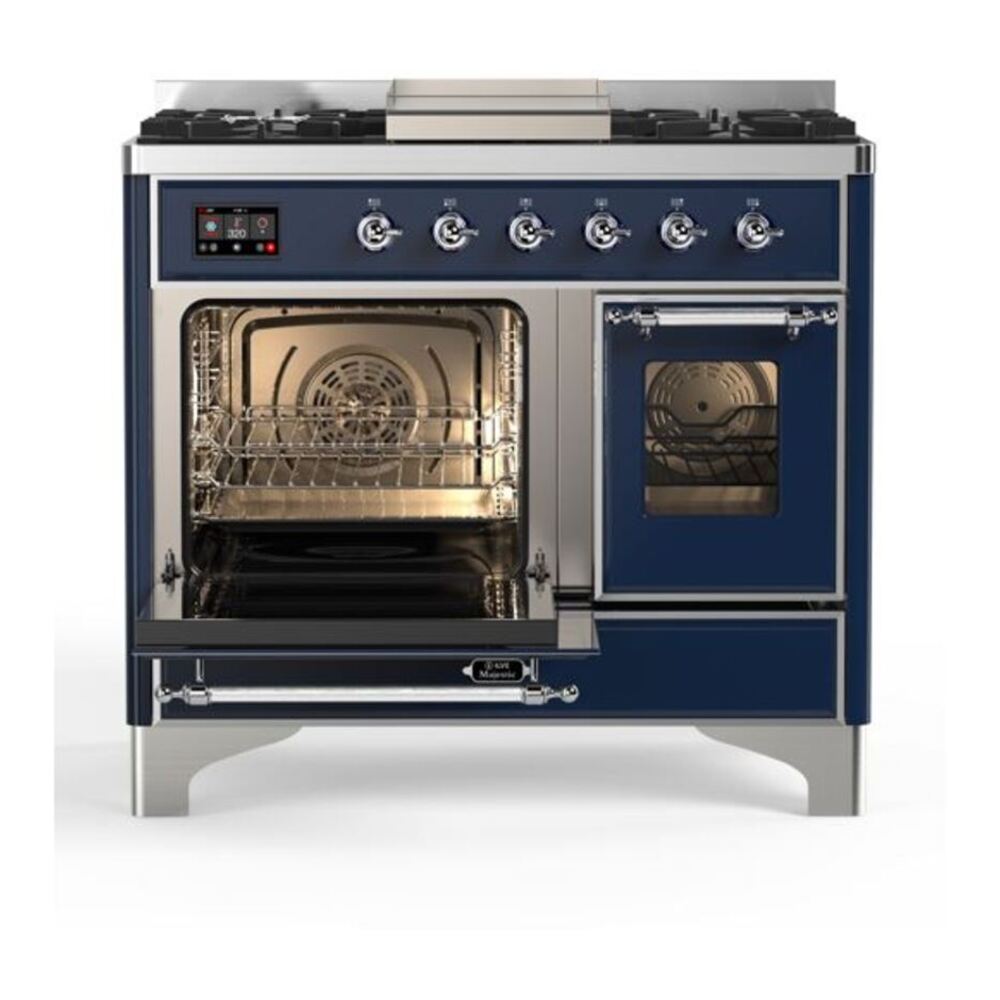ILVE Majestic II 40 inch Triple Glass Door Natural Gas Dual Fuel Range Chrome Midnight Blue