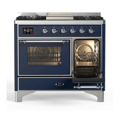 ILVE Majestic II 40 inch Triple Glass Door Natural Gas Dual Fuel Range Chrome Midnight Blue