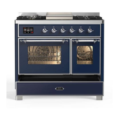 ILVE Majestic II 40 inch Triple Glass Door Natural Gas Dual Fuel Range Chrome Midnight Blue