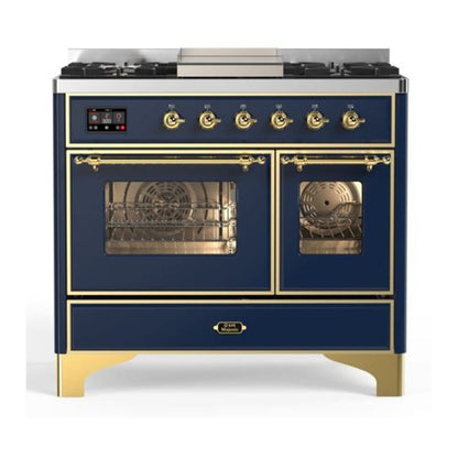 ILVE Majestic II 40 inch Triple Glass Door Natural Gas Dual Fuel Range Brass Midnight Blue
