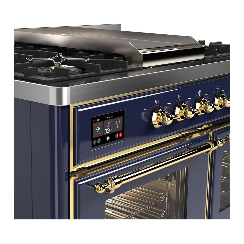ILVE Majestic II 40 inch Triple Glass Door Natural Gas Dual Fuel Range Brass Midnight Blue