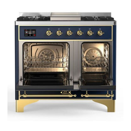 ILVE Majestic II 40 inch Triple Glass Door Natural Gas Dual Fuel Range Brass Midnight Blue