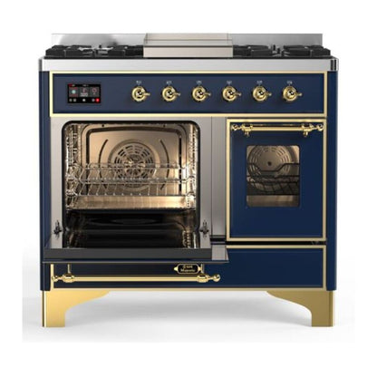 ILVE Majestic II 40 inch Triple Glass Door Natural Gas Dual Fuel Range Brass Midnight Blue