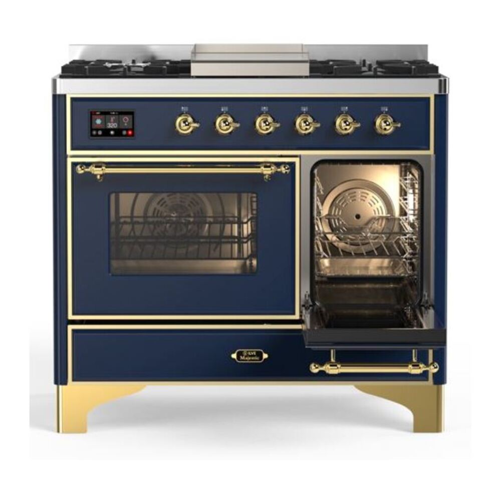 ILVE Majestic II 40 inch Triple Glass Door Natural Gas Dual Fuel Range Brass Midnight Blue