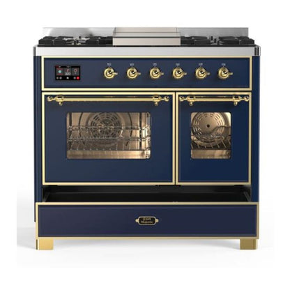 ILVE Majestic II 40 inch Triple Glass Door Natural Gas Dual Fuel Range Brass Midnight Blue
