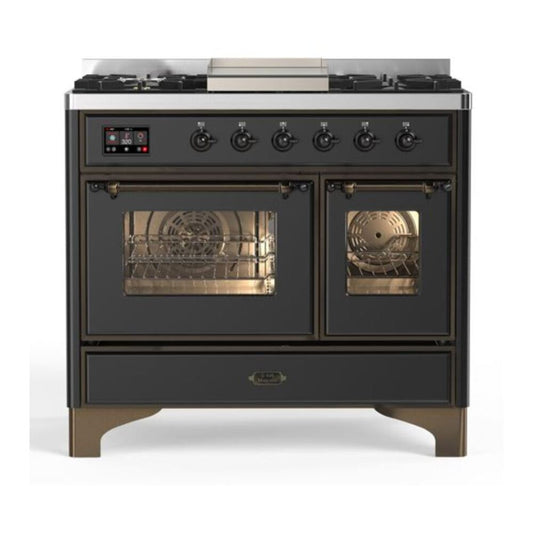ILVE Majestic II 40" Graphite Matte Dual Fuel Range with 6 Burners and Griddle Triple Glass Door Natural Gas