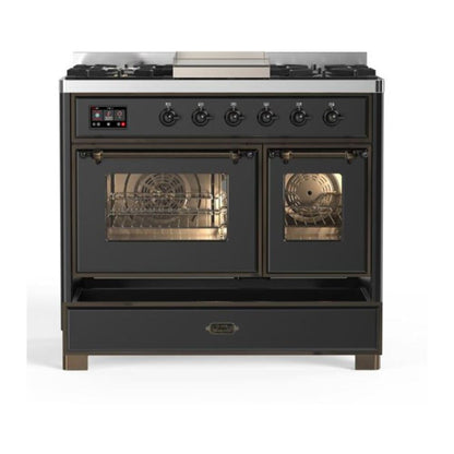 ILVE Majestic II 40 inch Triple Glass Door Natural Gas Dual Fuel Range Burnished Graphite Matte