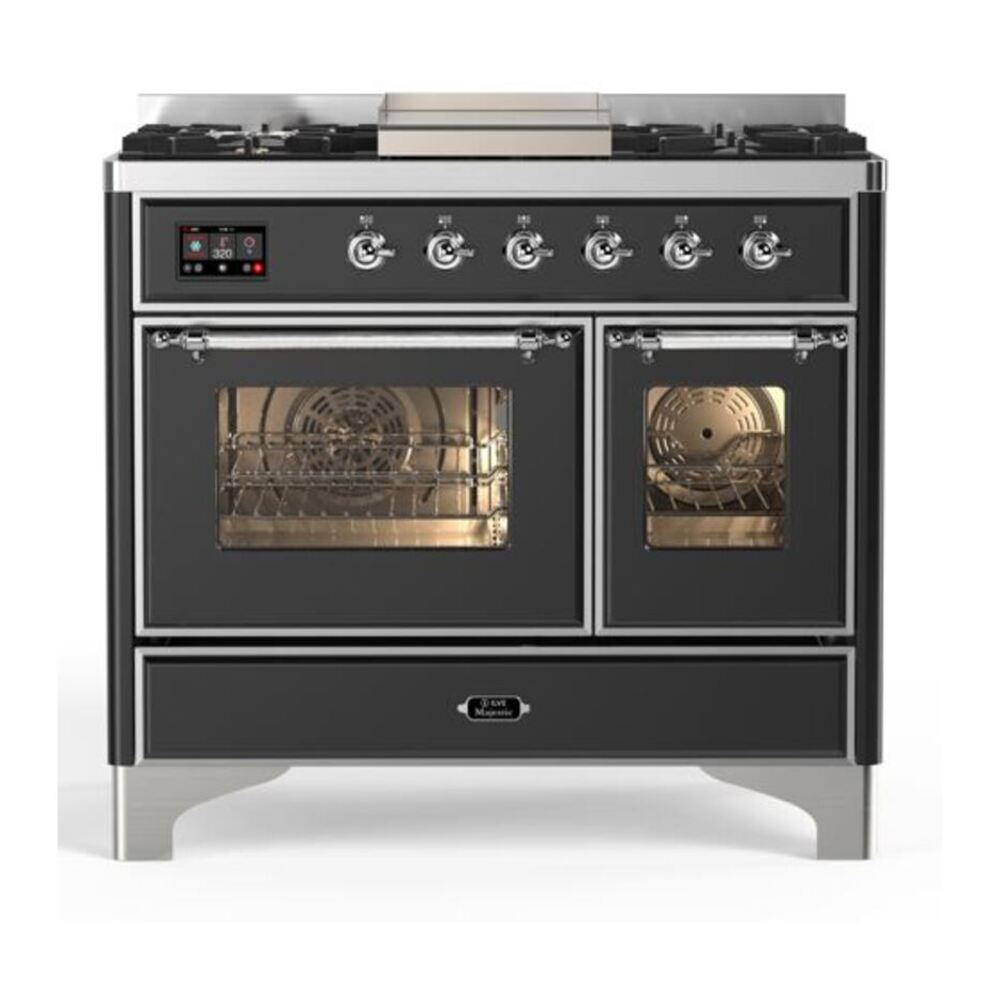 ILVE Majestic II 40 inch Triple Glass Door Natural Gas Dual Fuel Range Chrome Graphite Matte