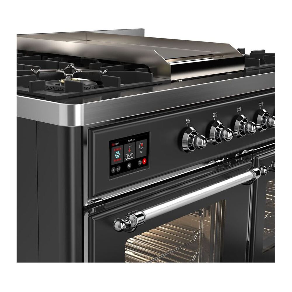 ILVE Majestic II 40 inch Triple Glass Door Natural Gas Dual Fuel Range Chrome Graphite Matte