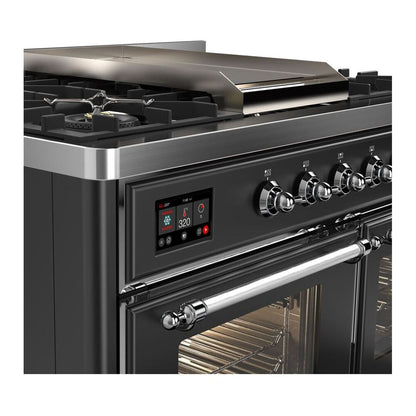ILVE Majestic II 40 inch Triple Glass Door Natural Gas Dual Fuel Range Chrome Graphite Matte