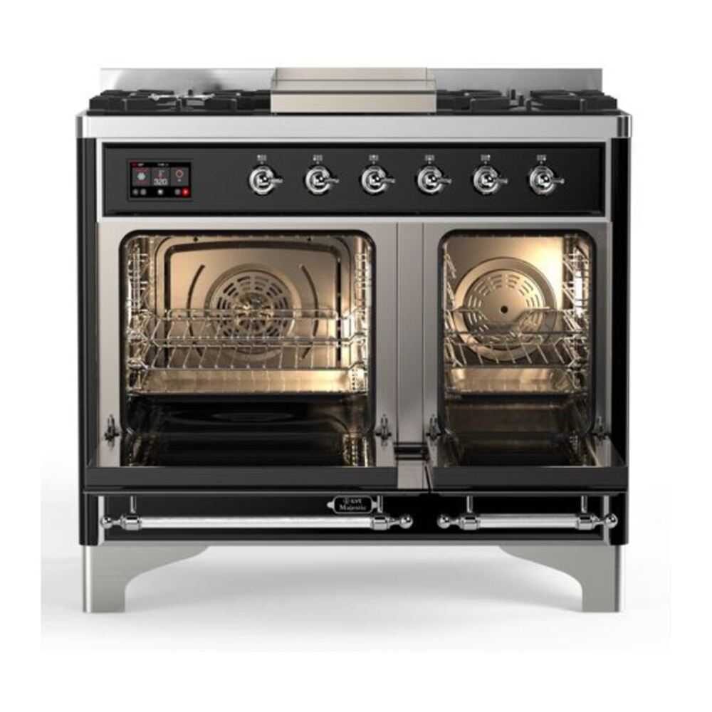 ILVE Majestic II 40 inch Triple Glass Door Natural Gas Dual Fuel Range Chrome Graphite Matte