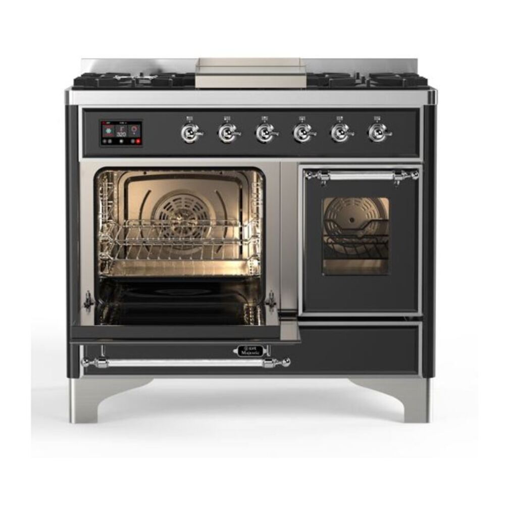 ILVE Majestic II 40 inch Triple Glass Door Natural Gas Dual Fuel Range Chrome Graphite Matte