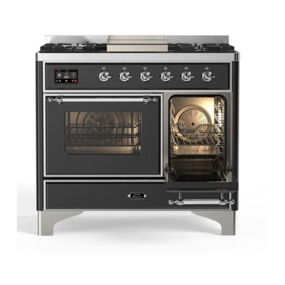 ILVE Majestic II 40 inch Triple Glass Door Natural Gas Dual Fuel Range Chrome Graphite Matte