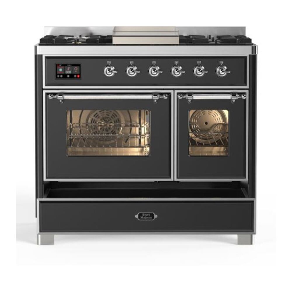 ILVE Majestic II 40 inch Triple Glass Door Natural Gas Dual Fuel Range Chrome Graphite Matte