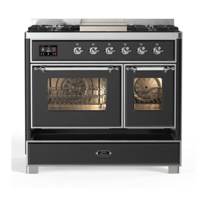 ILVE Majestic II 40 inch Triple Glass Door Natural Gas Dual Fuel Range Chrome Graphite Matte