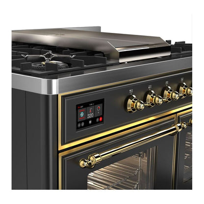 ILVE Majestic II 40 inch Triple Glass Door Natural Gas Dual Fuel Range Brass Graphite Matte