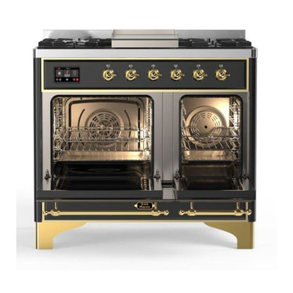 ILVE Majestic II 40 inch Triple Glass Door Natural Gas Dual Fuel Range Brass Graphite Matte