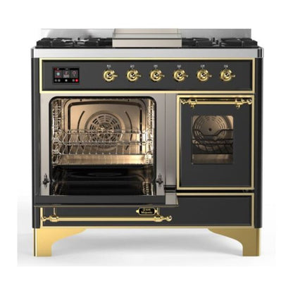 ILVE Majestic II 40 inch Triple Glass Door Natural Gas Dual Fuel Range Brass Graphite Matte