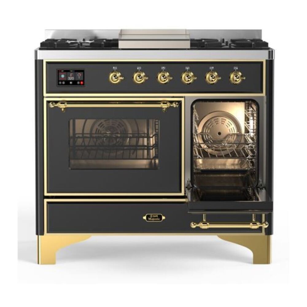 ILVE Majestic II 40 inch Triple Glass Door Natural Gas Dual Fuel Range Brass Graphite Matte
