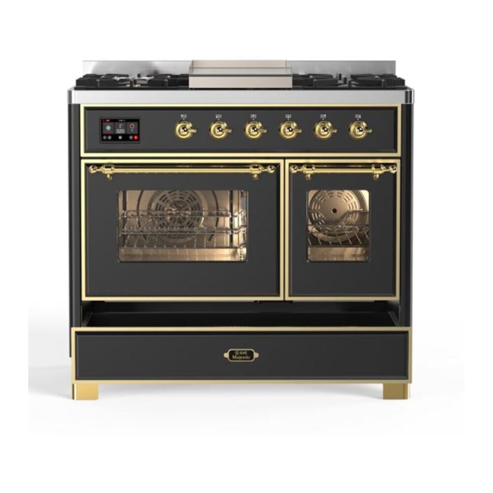 ILVE Majestic II 40 inch Triple Glass Door Natural Gas Dual Fuel Range Brass Graphite Matte