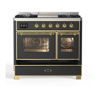 ILVE Majestic II 40 inch Triple Glass Door Natural Gas Dual Fuel Range Brass Graphite Matte