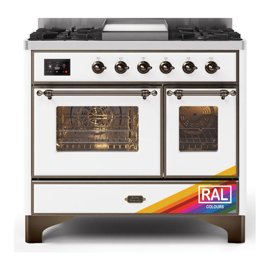ILVE Majestic II 40" RAL Dual Fuel Range with 6 Burners and Griddle Triple Glass Door Natural Gas