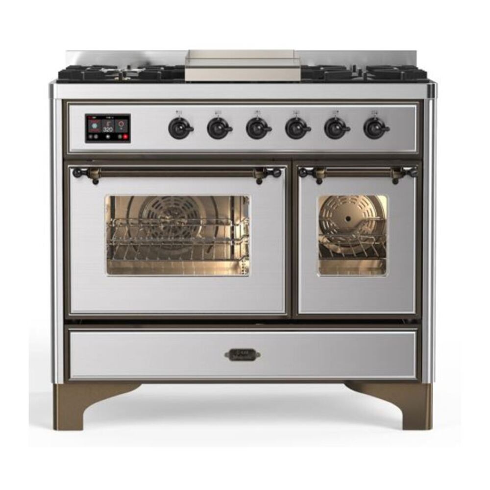 ILVE Majestic II 40" Stainless Steel Dual Fuel Range with 6 Burners and Griddle Triple Glass Door Liquid Propane