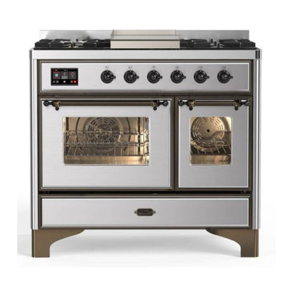 ILVE Majestic II 40" Stainless Steel Dual Fuel Range with 6 Burners and Griddle Triple Glass Door Liquid Propane