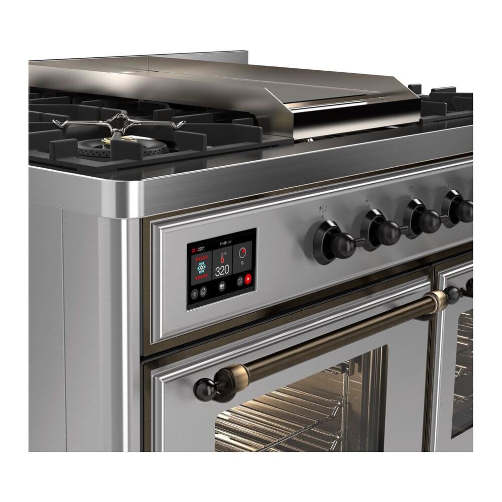 ILVE Majestic II 40" Stainless Steel Dual Fuel Range with 6 Burners and Griddle Triple Glass Door Liquid Propane