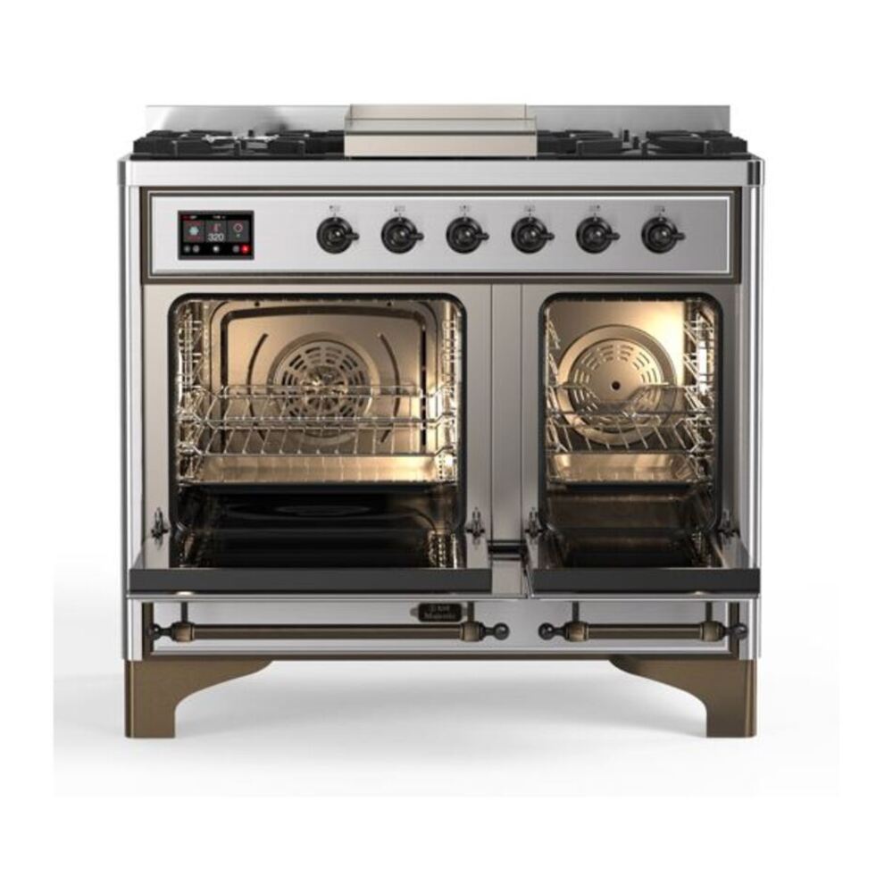 ILVE Majestic II 40" Stainless Steel Dual Fuel Range with 6 Burners and Griddle Triple Glass Door Liquid Propane