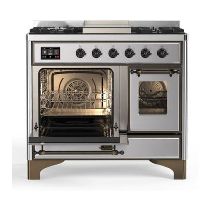 ILVE Majestic II 40" Stainless Steel Dual Fuel Range with 6 Burners and Griddle Triple Glass Door Liquid Propane