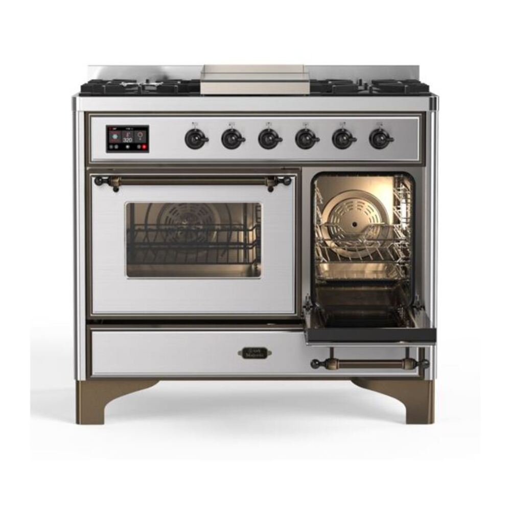 ILVE Majestic II 40" Stainless Steel Dual Fuel Range with 6 Burners and Griddle Triple Glass Door Liquid Propane