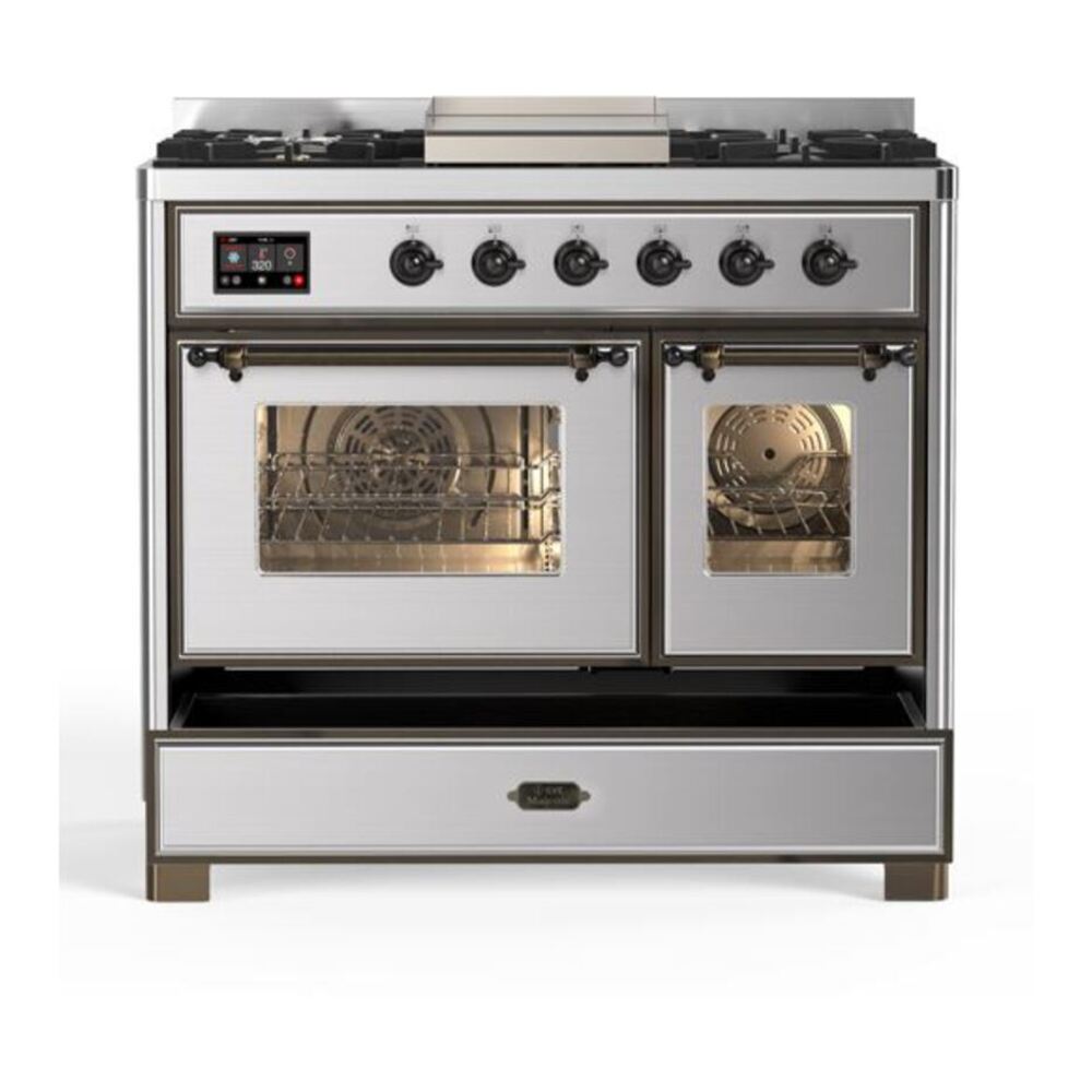 ILVE Majestic II 40" Stainless Steel Dual Fuel Range with 6 Burners and Griddle Triple Glass Door Liquid Propane