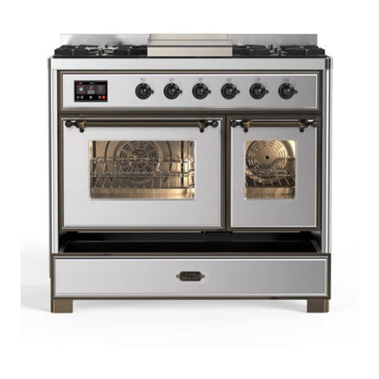 ILVE Majestic II 40" Stainless Steel Dual Fuel Range with 6 Burners and Griddle Triple Glass Door Liquid Propane