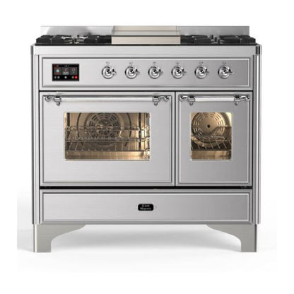 ILVE Majestic II 40" Stainless Steel Dual Fuel Range with 6 Burners and Griddle Triple Glass Door Liquid Propane