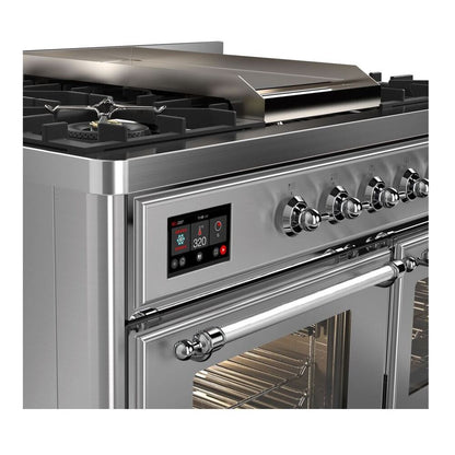 ILVE Majestic II 40 inch Triple Glass Door Natural Gas Dual Fuel Range Chrome Stainless Steel