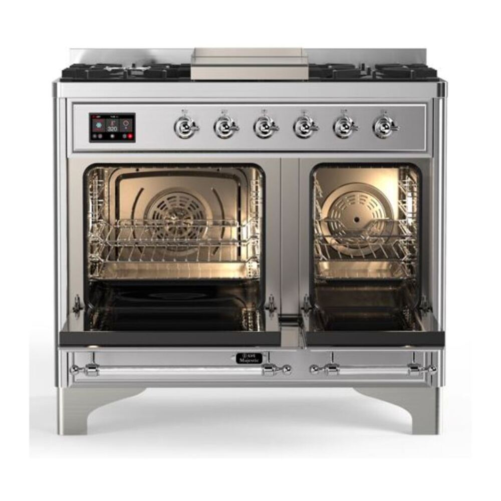 ILVE Majestic II 40 inch Triple Glass Door Natural Gas Dual Fuel Range Chrome Stainless Steel