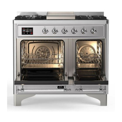 ILVE Majestic II 40 inch Triple Glass Door Natural Gas Dual Fuel Range Chrome Stainless Steel